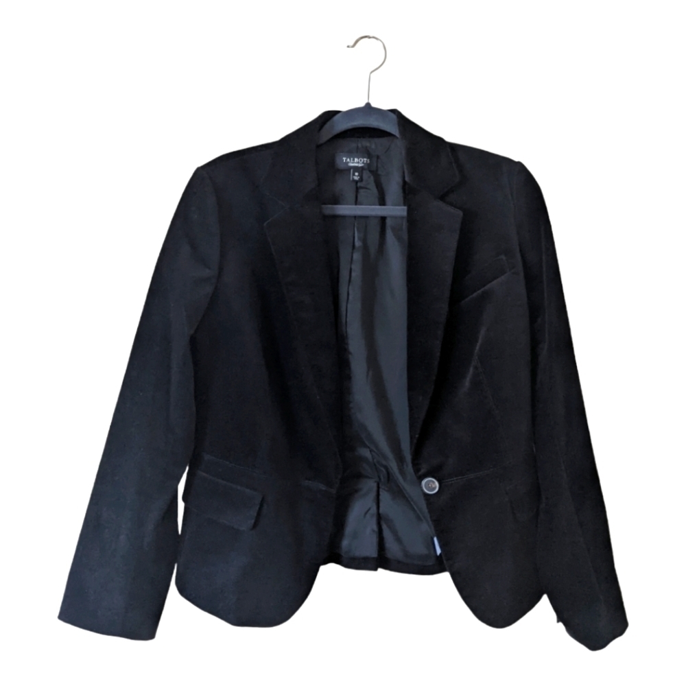 Talbots Black Velvet Blazer Holiday/Party Blazer Women's 10 Black